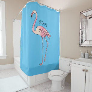 Flamingo bird cartoon illustration shower curtain