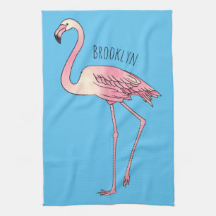 Flamingo bird cartoon illustration  tea towel