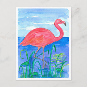 Flamingo Bird Frog Pond Postcard