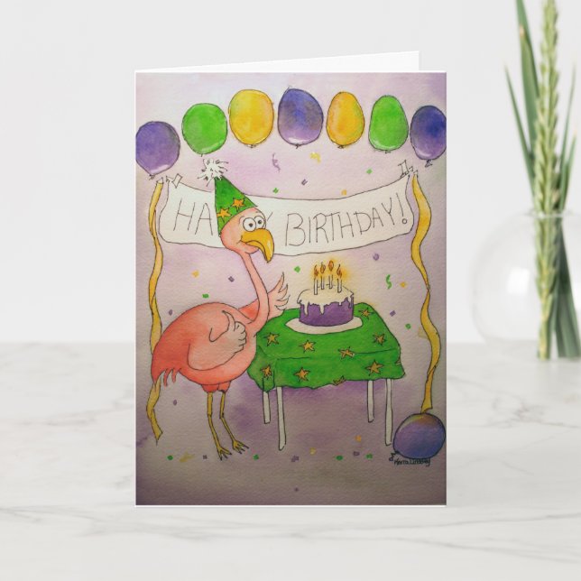 Flamingo Bird Happy Birthday Paper Greeting Card (Front)