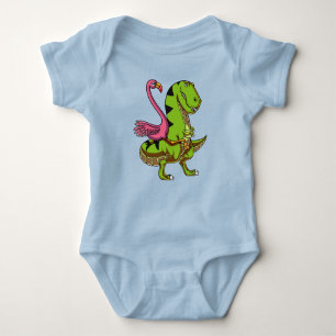 Flamingo Bird Riding T-Rex Dinosaur Baby Bodysuit