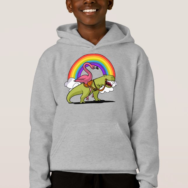 Flamingo Bird Riding T-Rex Dinosaur Rainbow (Front)