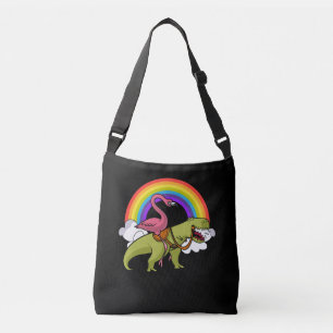 Flamingo Bird Riding T-Rex Dinosaur Rainbow Crossbody Bag