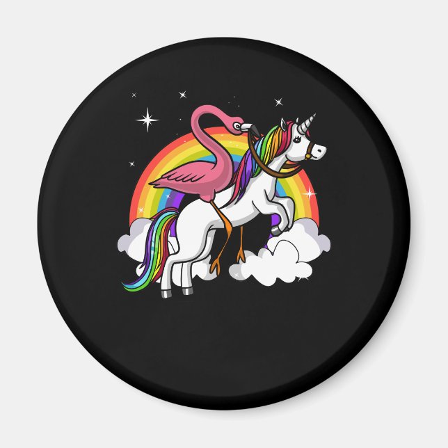Flamingo Bird Riding Unicorn Magical Rainbow Magnet (Front)