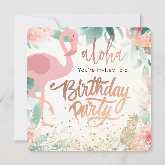 flamingo bird tropical elegant birthday party invitation (Front)