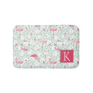 Flamingo Bird With Feathers   Add Your Initial Bath Mat