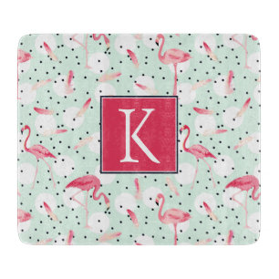 Flamingo Bird With Feathers Add Your Initial Cutting Board