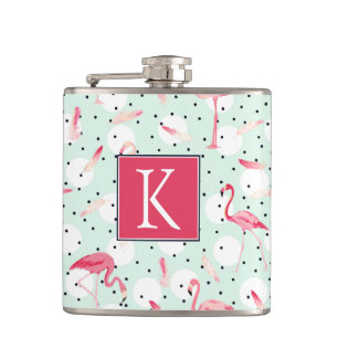 Flamingo Bird With Feathers Add Your Initial Hip Flask