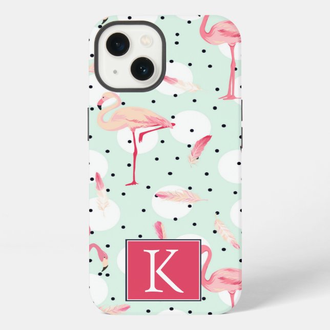 Flamingo Bird With Feathers | Add Your Initial iPhone Case (Back)