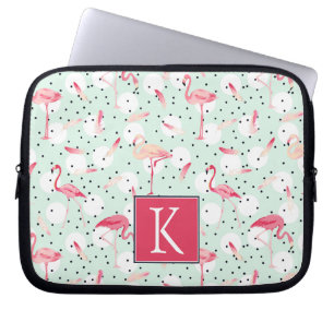Flamingo Bird With Feathers Add Your Initial Laptop Sleeve