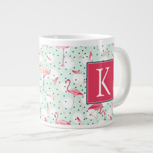 Flamingo Bird With Feathers   Add Your Initial Large Coffee Mug