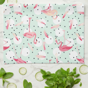 Flamingo Bird With Feathers   Add Your Initial Tea Towel