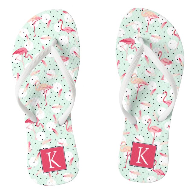 Flamingo Bird With Feathers | Add Your Initial Thongs (Footbed)