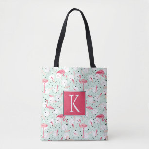 Flamingo Bird With Feathers   Add Your Initial Tote Bag
