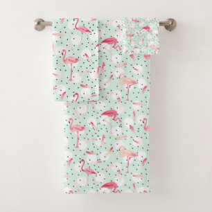 Flamingo Bird With Feathers Bath Towel Set
