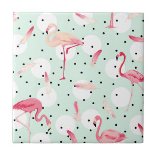 Flamingo Bird With Feathers Ceramic Tile