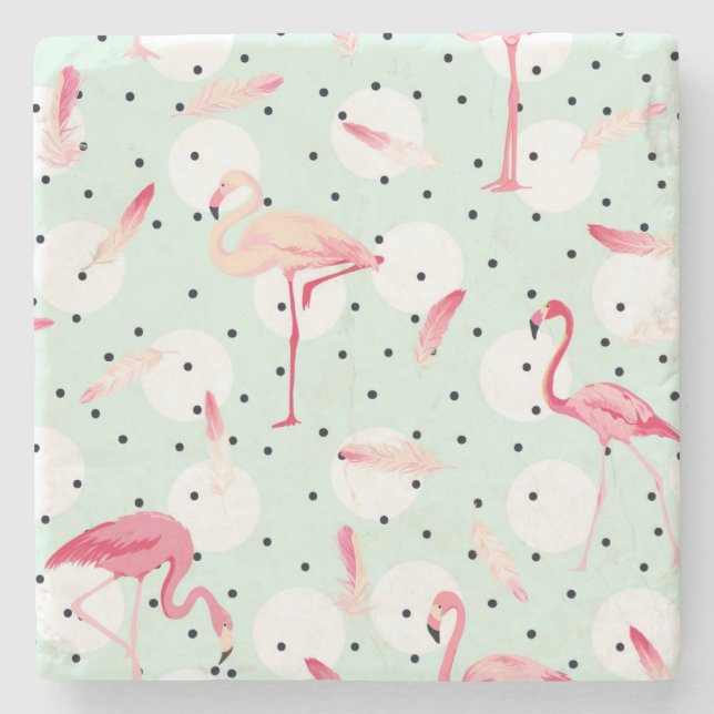 Flamingo Bird With Feathers Stone Coaster (Front)