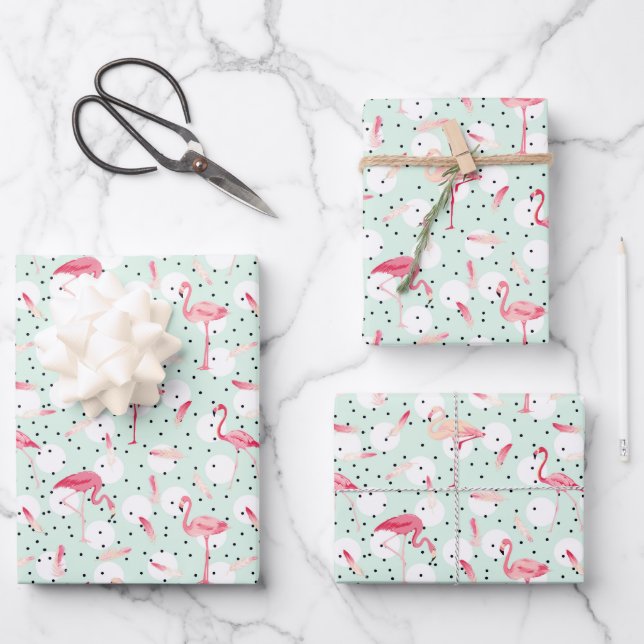 Flamingo Bird With Feathers Wrapping Paper Sheet (Front)
