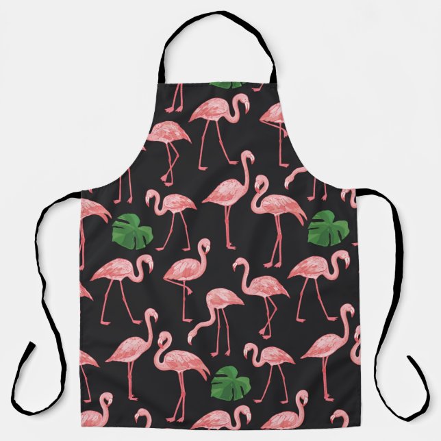 flamingo bird with monstera palm leaves pattern.  apron (Front)