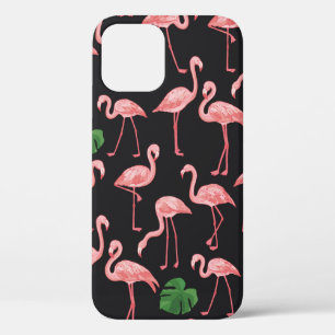 flamingo bird with monstera palm leaves pattern. iPhone 12 case