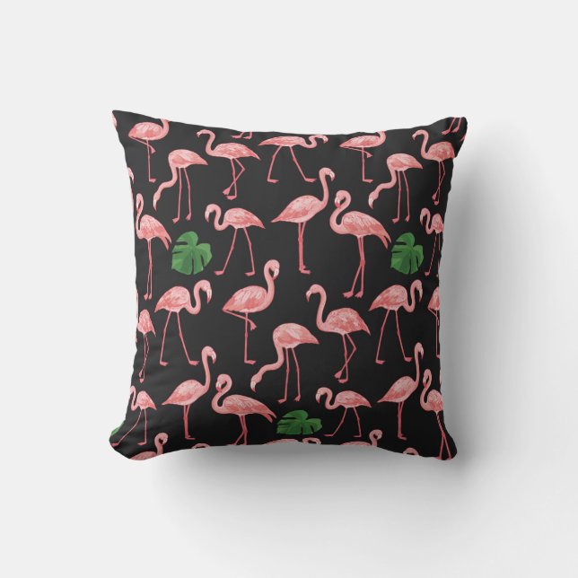flamingo bird with monstera palm leaves pattern.  cushion (Front)
