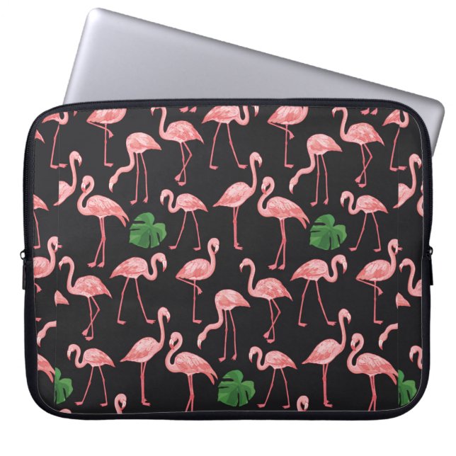 flamingo bird with monstera palm leaves pattern.  laptop sleeve (Front)