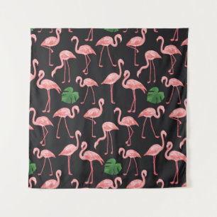 flamingo bird with monstera palm leaves pattern. tapestry