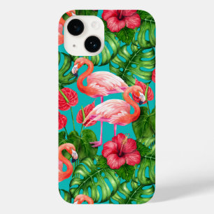 Flamingo birds and tropical garden watercolor Case-Mate iPhone 14 case