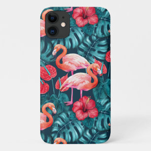 Flamingo birds and tropical garden watercolor Case-Mate iPhone case