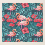 Flamingo birds and tropical garden watercolor scarf<br><div class="desc">Flamingo bird,  flamingo flower,  monstera leaves and hibiscus were painted with watercolors on paper,  then scanned and the seamless pattern was made in Photoshop.</div>