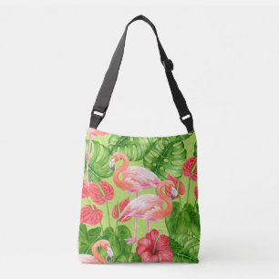Flamingo birds and tropical plants crossbody bag