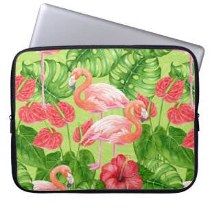 Flamingo birds and tropical plants laptop sleeve