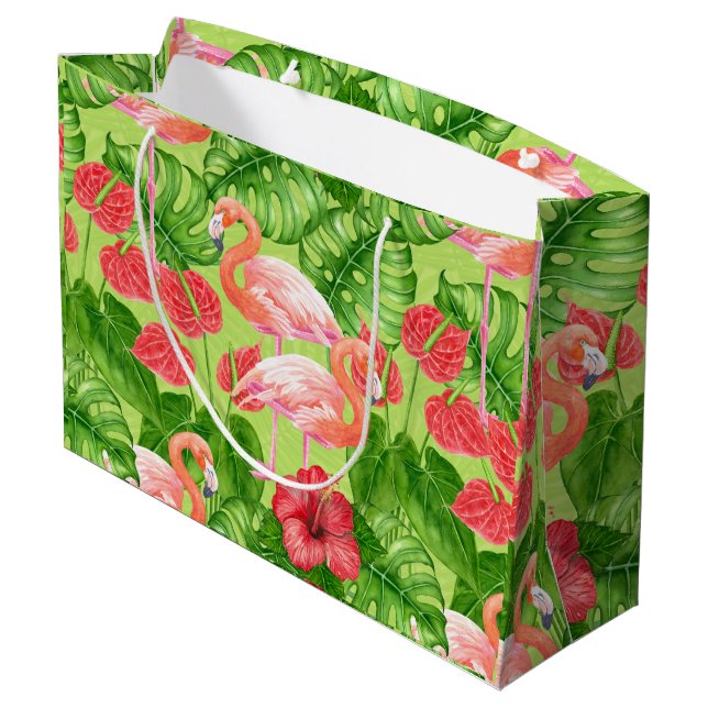 Flamingo birds and tropical plants large gift bag (Back Angled)
