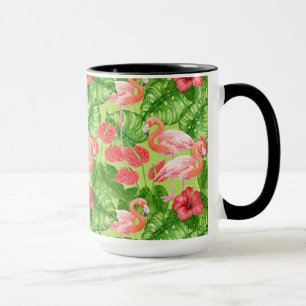 Flamingo birds and tropical plants mug