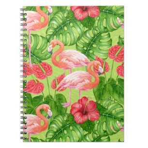 Flamingo birds and tropical plants notebook