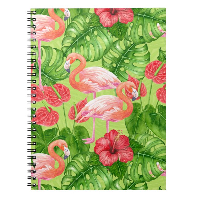 Flamingo birds and tropical plants notebook (Front)