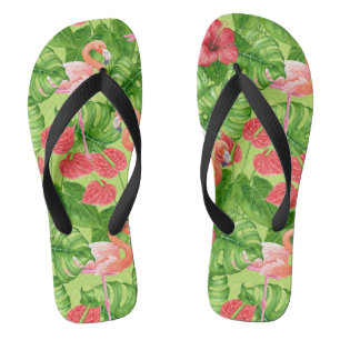 Flamingo birds and tropical plants thongs