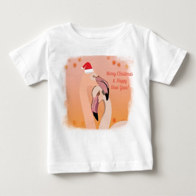 Flamingo Birds  Christmas, New Year Baby T-Shirt (Front)