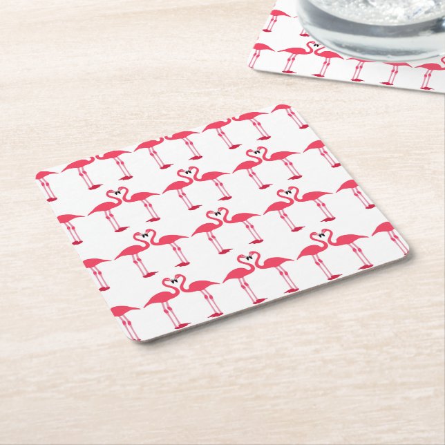 flamingo-birds-love- square paper coaster (Angled)