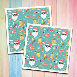 Flamingo Birds Santa Claus Christmas in July Party Napkin