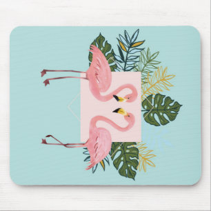 Flamingo Birds With Leaves   Flamingo Palm Leaves Mouse Pad