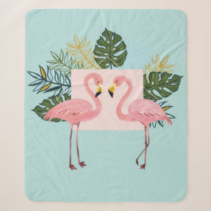 Flamingo Birds With Leaves   Flamingo Palm Leaves Sherpa Blanket