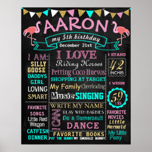 Flamingo Birthday chalkboard sign milestone