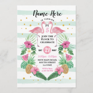 Flamingo Birthday Flock Pink Birthday Party Invite