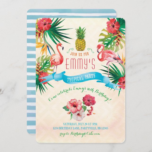 Flamingo Birthday Invitation (Front/Back)