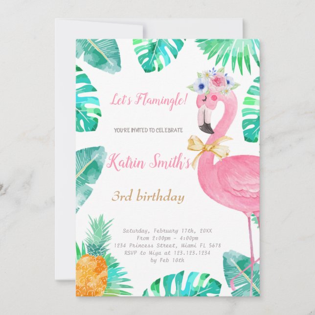 Flamingo birthday Invitation (Front)