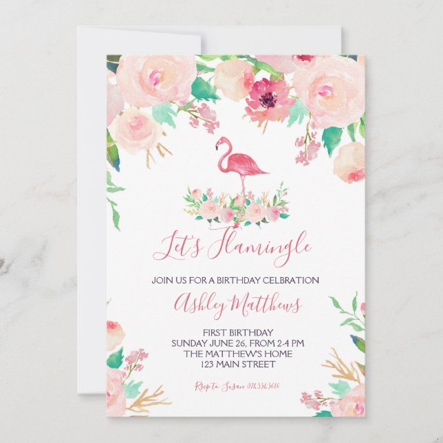 Flamingo Birthday Invitation, Flamingo Shower Invitation (Front)