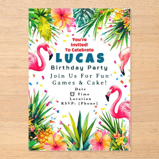 Flamingo Birthday Invitation – Personalised Kids (Front)