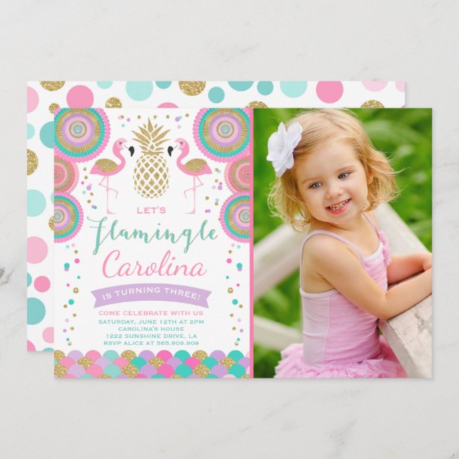 Flamingo Birthday Invitation Topical Party Invite (Front/Back)