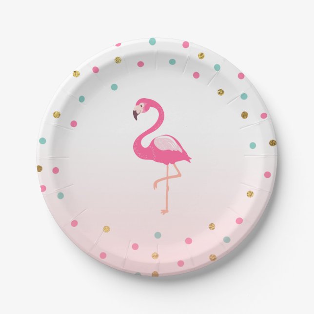 Flamingo Birthday Paper Plates Tropical Luau (Front)